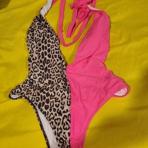 Pink leopard one piece swim suit